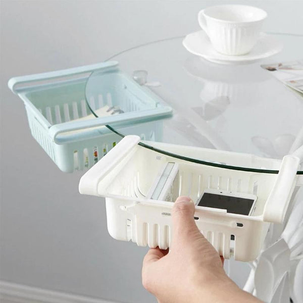 Adjustable Fridge Organizer Drawer – Sliding Storage Basket for Refrigerator Shelves & Kitchen Cabinets