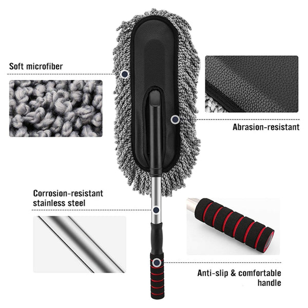 Car Duster | Long Retractable Microfiber Cleaning Brush for Car & Home | Adjustable Non-Slip Handle | Interior & Exterior Cleaning Tool (1 Pc