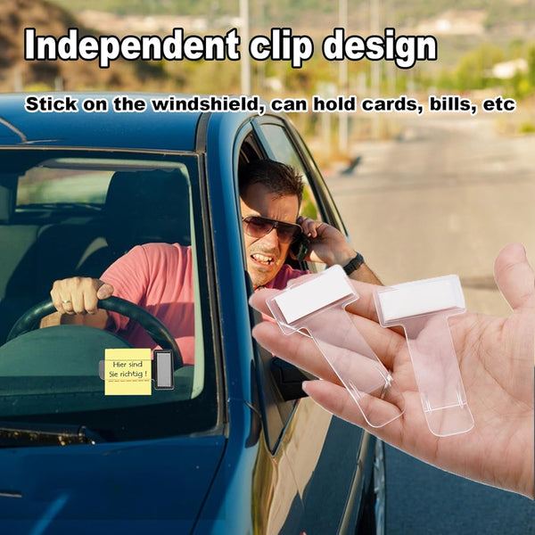 Windscreen Cardholder & Fastag Stand – Transparent Self-Adhesive Ticket Clip for Car Windshield | Parking Permit & Pass Holder (2 Pc Set)