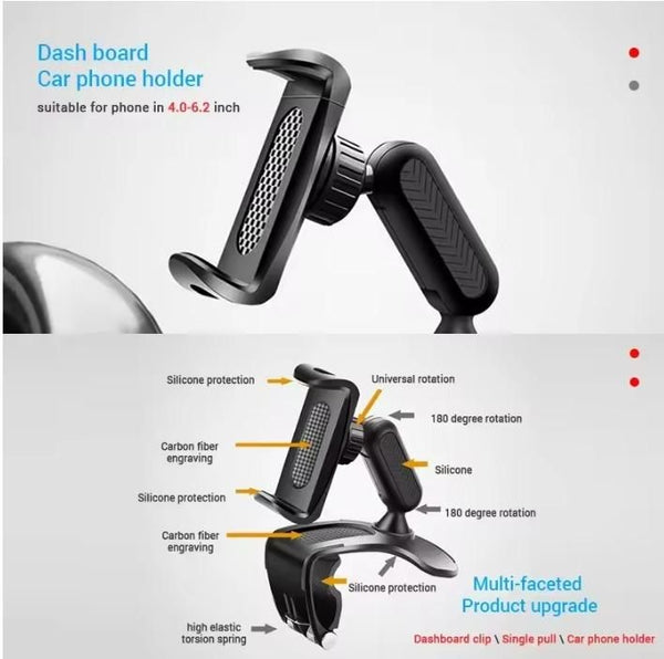 Phone Holder – 360° Free Rotation Mobile Stand for Dashboard, Rearview Mirror, and Sun Visor (Pack of 1)