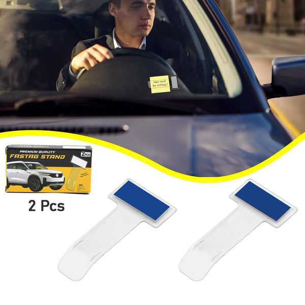 Windscreen Cardholder & Fastag Stand – Transparent Self-Adhesive Ticket Clip for Car Windshield | Parking Permit & Pass Holder (2 Pc Set)