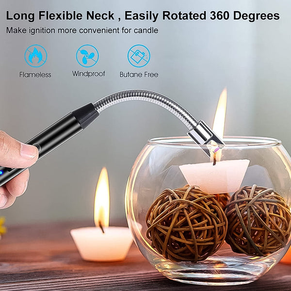 USB Rechargeable Electric Arc Lighter – Long Neck, Flexible, Windproof & Flameless Plasma Lighter for Candles, BBQ, Grill, Fireplace (1 Pc)