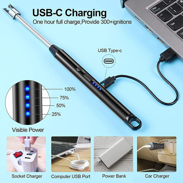 USB Rechargeable Electric Arc Lighter – Long Neck, Flexible, Windproof & Flameless Plasma Lighter for Candles, BBQ, Grill, Fireplace (1 Pc)